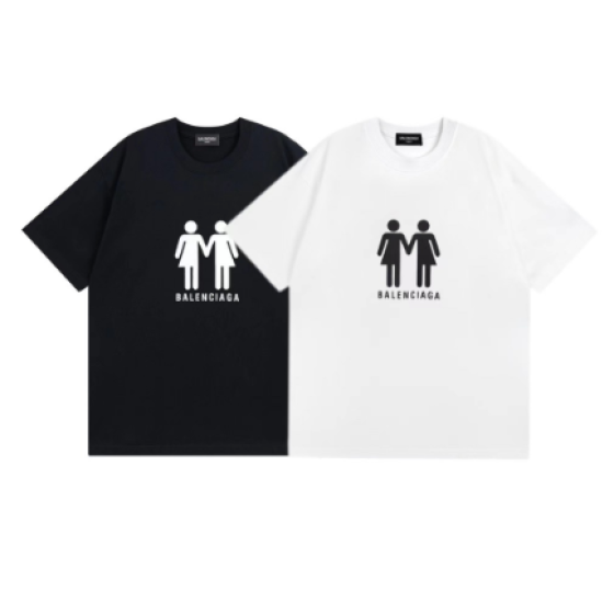 Balenciaga double portrait and flag print short-sleeved shirt